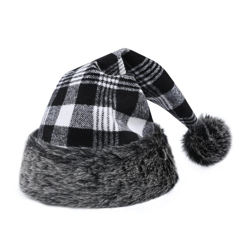 2197 Personalized Santa Hat - Classic Black Buffalo Plaid Christmas Hat